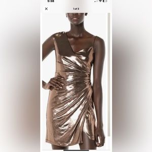 BCBGMax Azria Women's Metallic One Shoulder Sheath Dress, Rose Gold, M